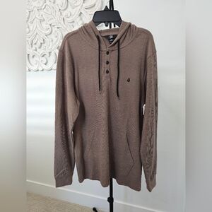NWT Volcom ThermalTaupe Long Sleeve Hoodie Shirt W/ Front Logo. Men's Sz Small